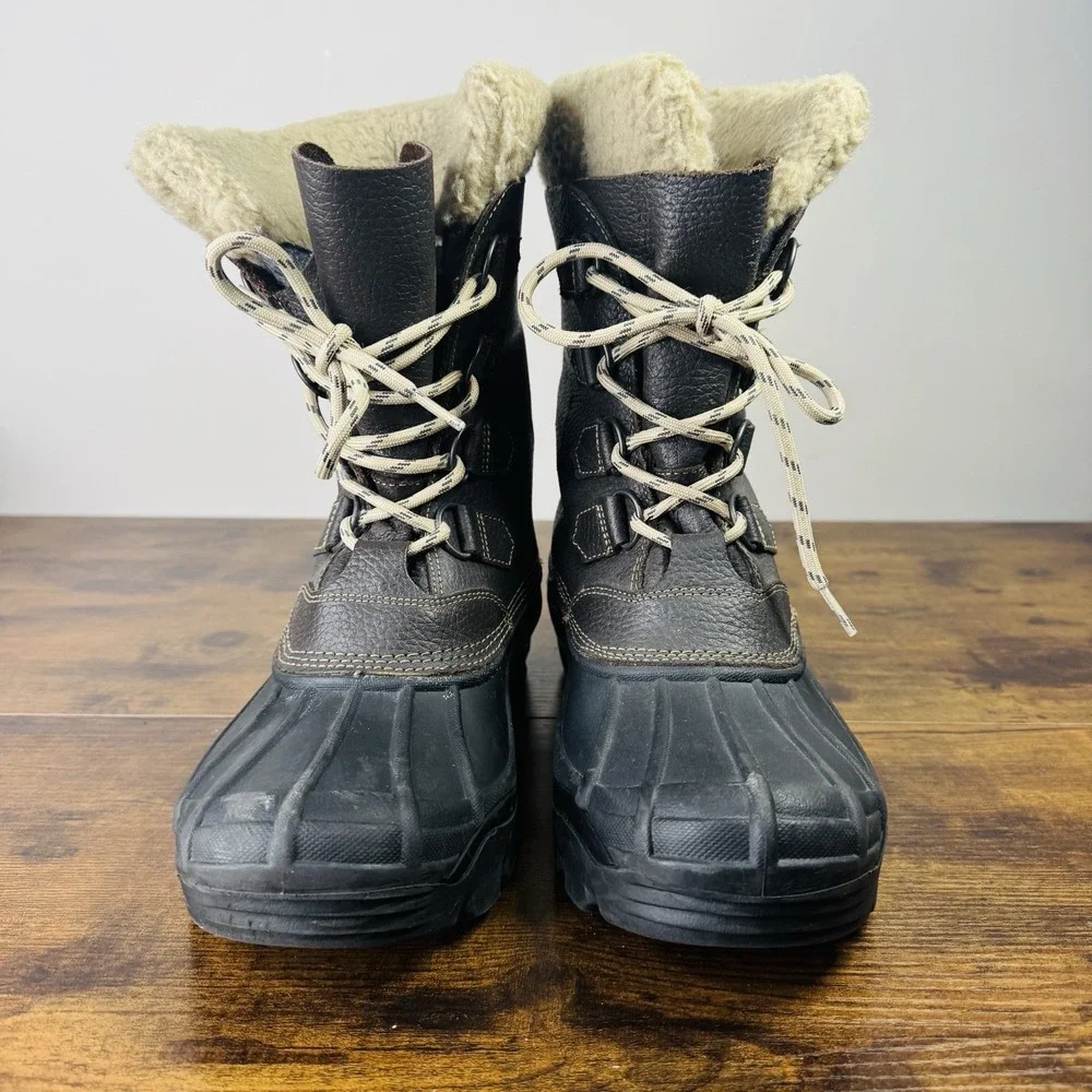 Sorel Men's Brown Black Alaska Leather Lace Up Warm Winter Boots Size 8
